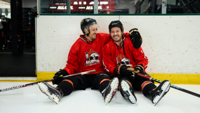 Steve and his brother Andrew on the ice hockey rink